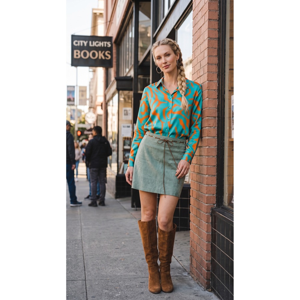 Vintage 70s Turquoise Suede Mini Skirt Size 6 Boho Western Indie Summer of Love